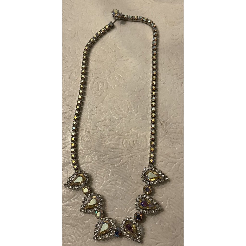 Weiss Necklace Bib Ab Aurora Borealis Glass Pear Rhinestones Signed Choker 16 79$